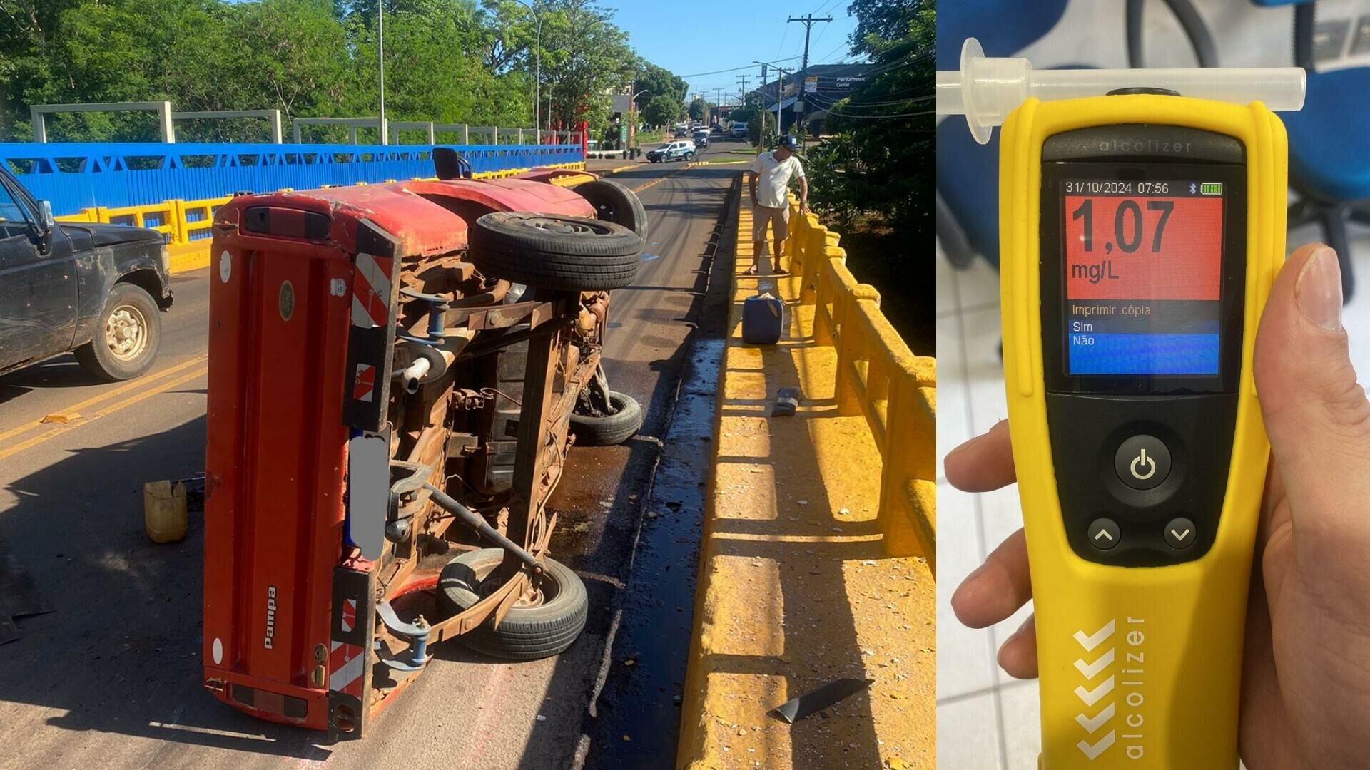 Imagem de compartilhamento para o artigo Motorista que tombou pick-up em ponte em Costa Rica estava bêbado, constatou polícia da MS Todo dia